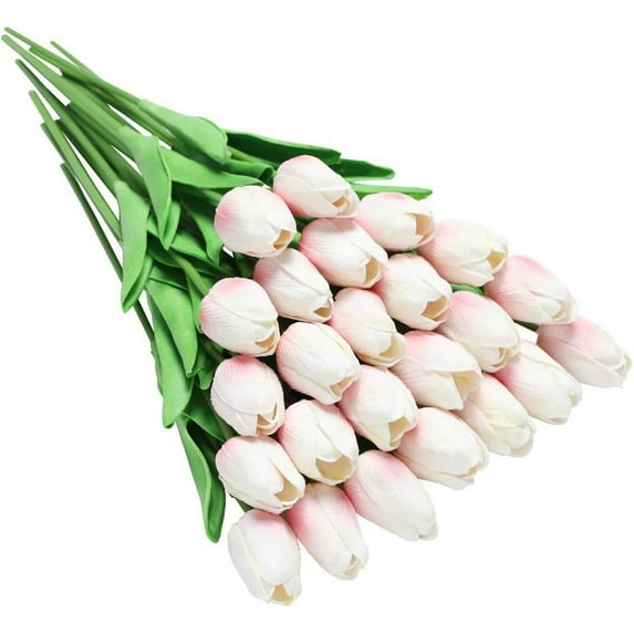 Pink Fake Tulips Artificial Flowers - 24 Pcs Artificial Pink Tulips Faux Flowers with Stems for Home Wedding Hotel Office Centerpiece Decor