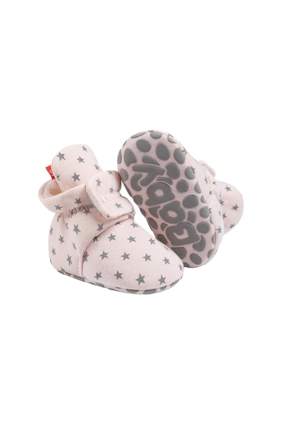 Pink Fall And Winter Booties With Star Motif For Babies Non-Slip Design, Ensuring Comfort For Young Walkers