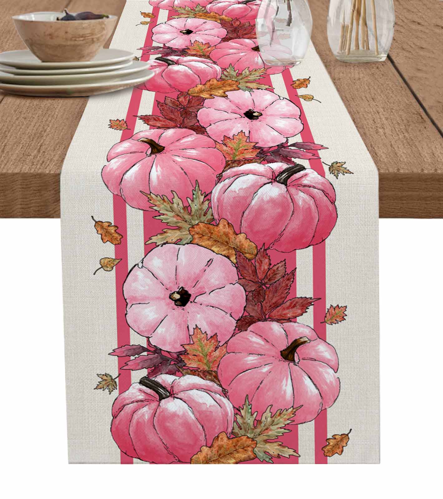 Pink Fall Burlap-Cotton Table Runner 70 Inches Long,Thanksgiving ...