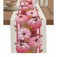 thumbnail image 1 of Pink Fall Burlap-Cotton Table Runner 72 Inches Long,Thanksgiving Pumpkins Maple Leaves Retro Beige Farmhouse Table Runners,Outdoor Dining Tablecloths Decor for Baby Shower Party Wedding 13x72, 1 of 9