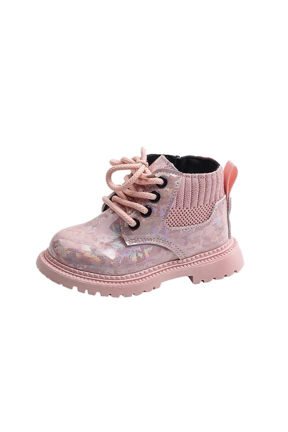 Pink Fall Girls Boots With Reflective Accents British Design, Pu Leather Construction For Growing Kids