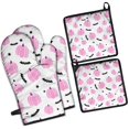 thumbnail image 1 of Pink Fall Pumpkins Bats Stars Pattern Kitchen Oven Mitt and Pot Holder Sets 4 Pcs for Baking, Cooking and Grilling, Heat Resistant Up To 392 °F, 1 of 7