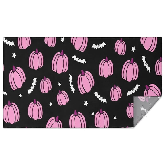 Pink Fall Pumpkins Bats Stars Pattern Rectangle Tablecloth 60"x102",Waterproof Polyester Rectangle Table Cloth, Wipeable Spillproof Polyester Tablecloth for Dining, Camping, Indoor and Outdoor
