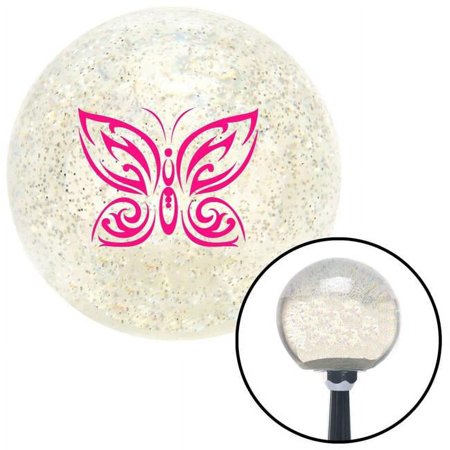 Pink Fancy Abstract Butterfly Clear Metal Flake Shift Knob with M16 x 1.5 Insert