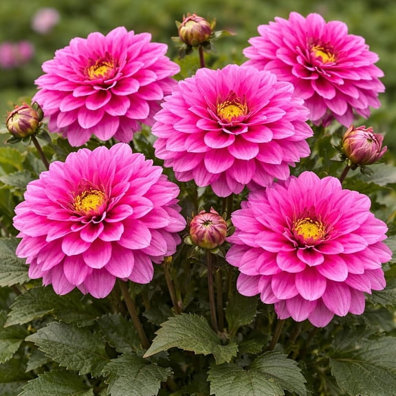 Pink Fanfare Decorative Dahlia Bulbs Vibrant Fuchsia Double Blooms with Yellow Center Summer Flowering Garden Plant Great for Containers & Cut Flowers 5 Tubers