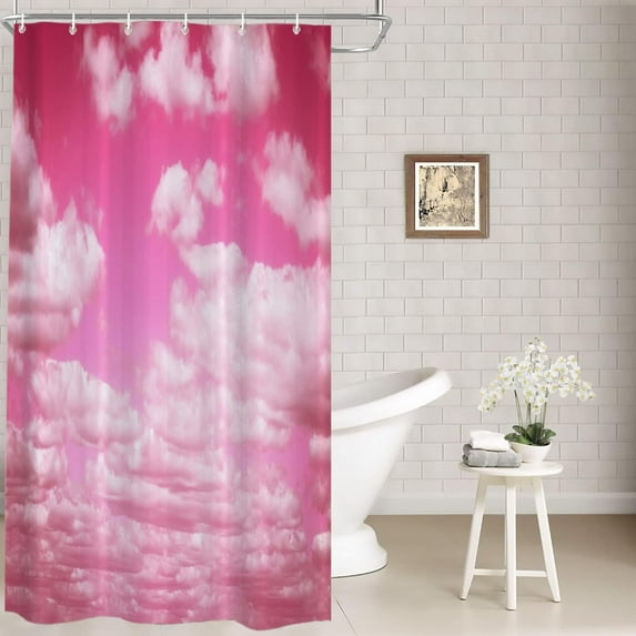 Pink Fantasy Cloud Decor Shower Curtain White Vintage Sky Bathroom Decor Polyester Fiber Plastic Rings QuickDrying Waterproof Ideal for a Dreamy and Romantic Bathroom (72"x36)