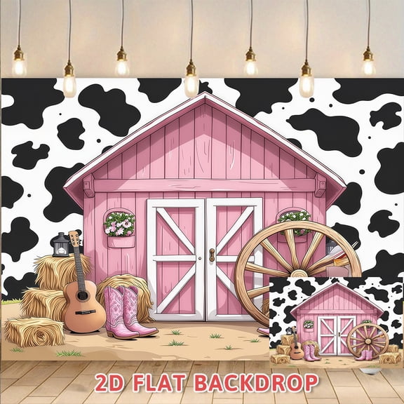 Pink Farm Barn Themed Backdrop, Cow Print Western Style Decorative Backdrop, Suitable For Birthday Parties, Themed Events, Studio Photography, Party Decorations