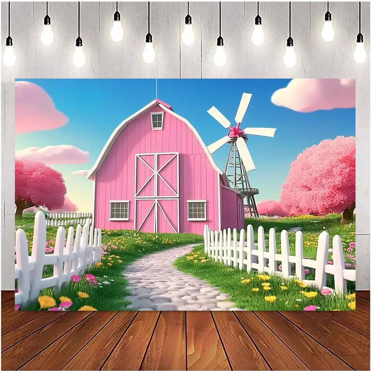 Pink Farm Barn Wooden Door Backdrop Western Country Farm Birthday Party ...