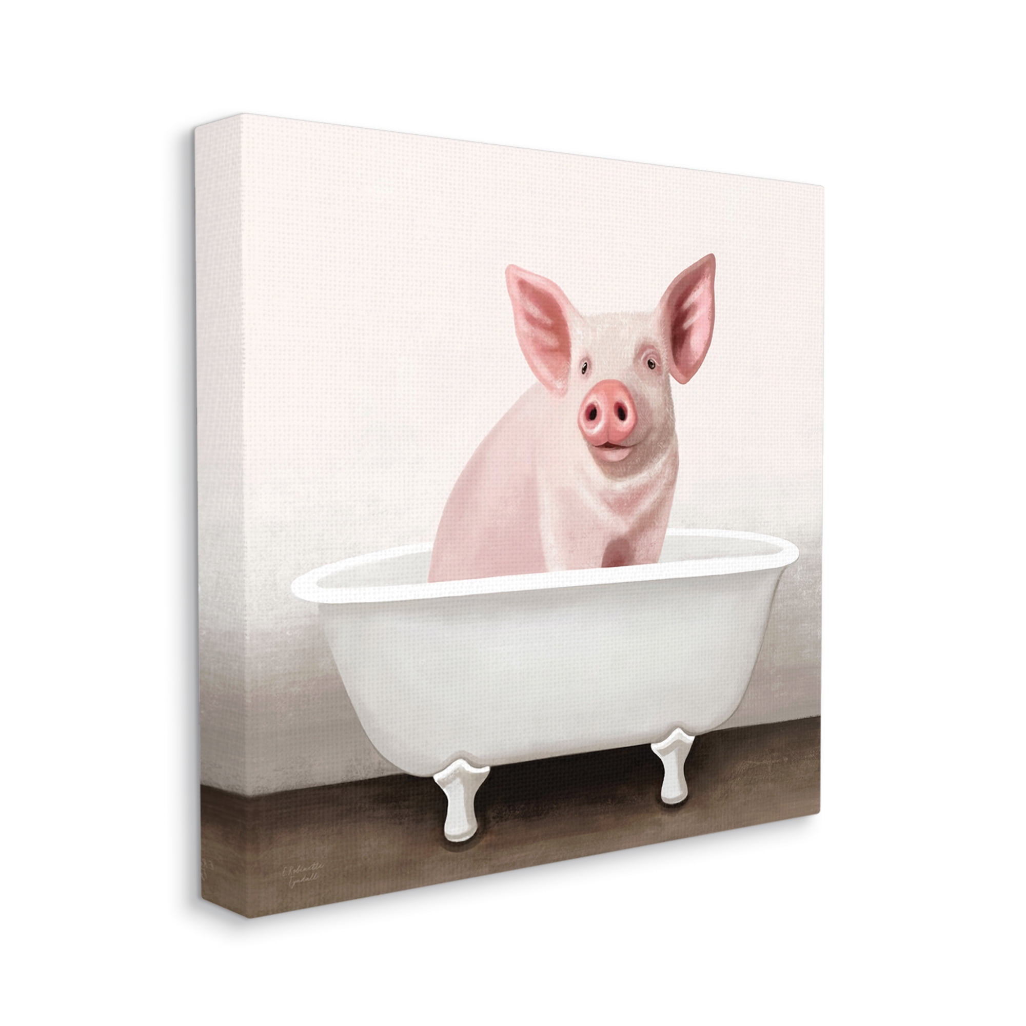Stupell Industries Pink Farm Pig in Country Bath Tub,24 x 24,Designed by Elizabeth Tyndall