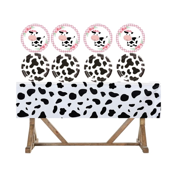Pink Farm girl, cow party decoration, tablecloth, plates decor party theme, cute flowers baby girl party decoration