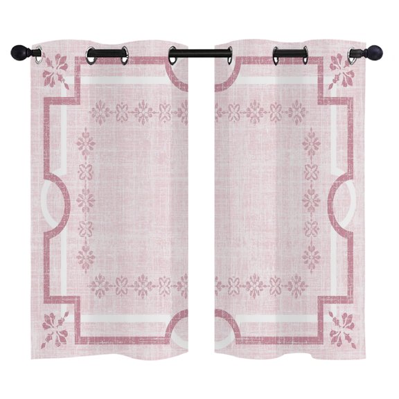 Pink Farmhouse Blackout Curtains 39 Inches Long, Linen Texture Geometric Lines Floral Boho Thermal Insulated Room Darkening Drapes with Grommets for Living Room 27.5"W x 39"L, 2 Panels