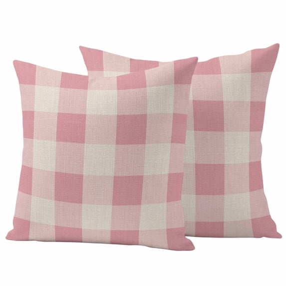 Pink Farmhouse Outdoor Waterproof Pillow Covers, Buffalo Plaid Check Lattice Geometric Decorative Square Throw Pillowcase Sofa Cushion Sham for Patio/Couch/Chair, 26"x26" 2 Pack