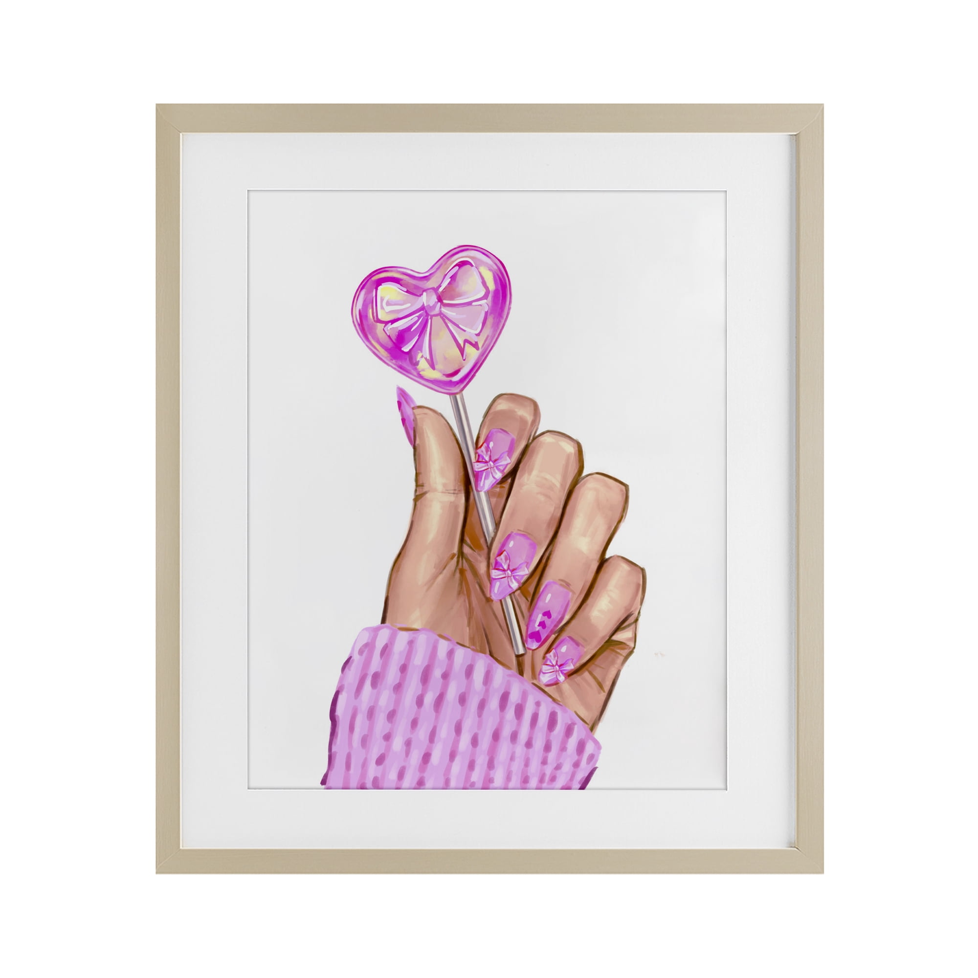 Pink Fashion Bow Lollipop Birch Framed Print Under Glass, design by Ziwei Li