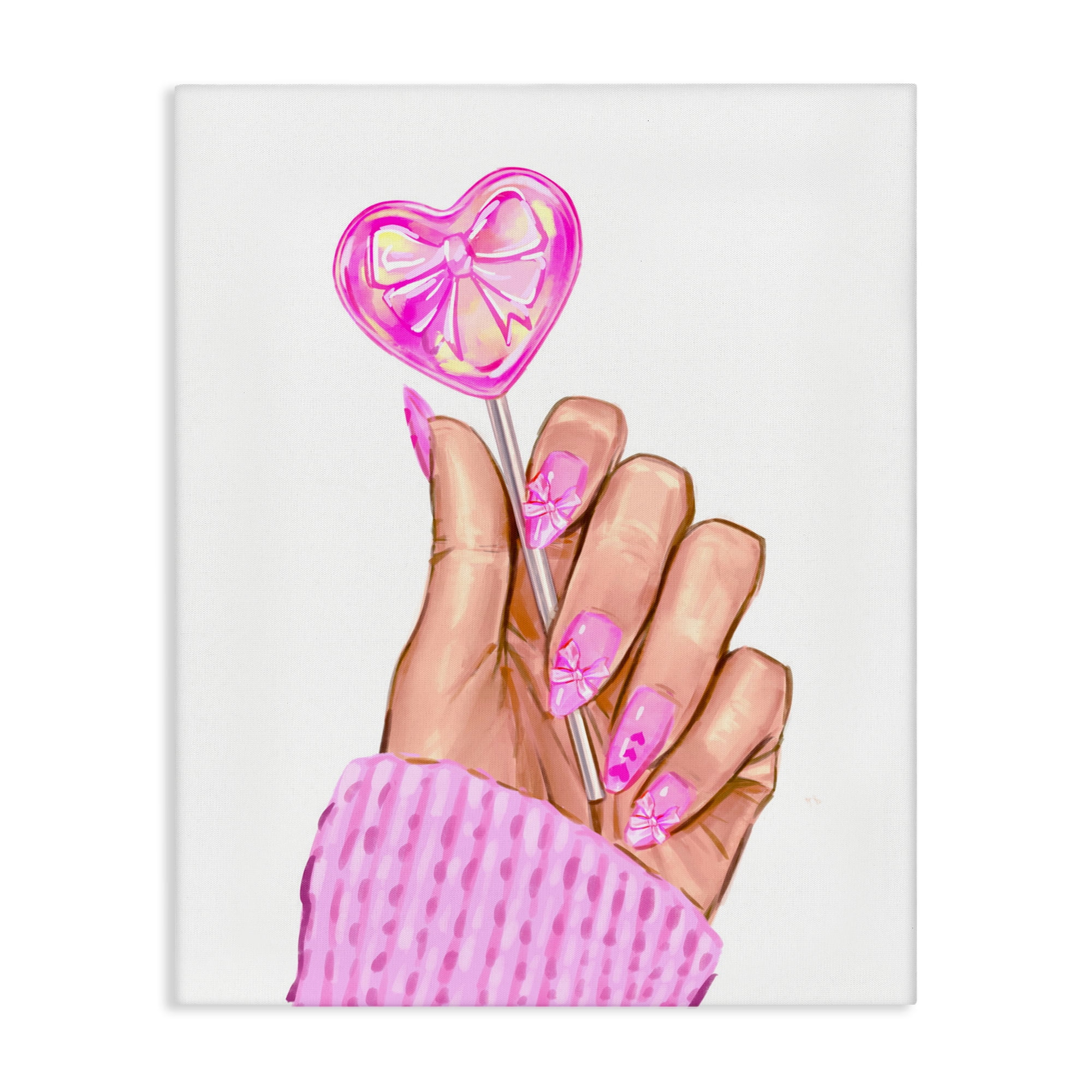 Pink Fashion Bow Lollipop Canvas Wall Art, design by Ziwei Li