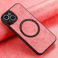 thumbnail image 1 of Pink Fashion Magnetic Ring phone case Back Cover Wireless Charging Vegan PU Leather Phone Case For iPhone 14 Pro, 1 of 3