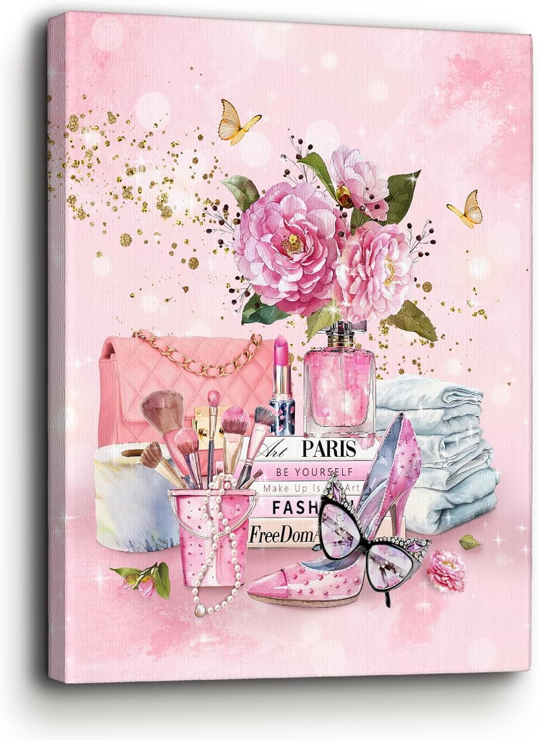Pink Fashion Wall Art Pink Flower Canvas Pictures Girly Bathroom Wall ...