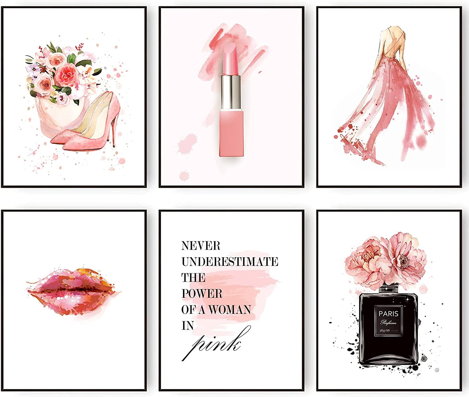 Pink Fashion Wall Art Woman Picture Paintings Posters Makeup Room Decor ...
