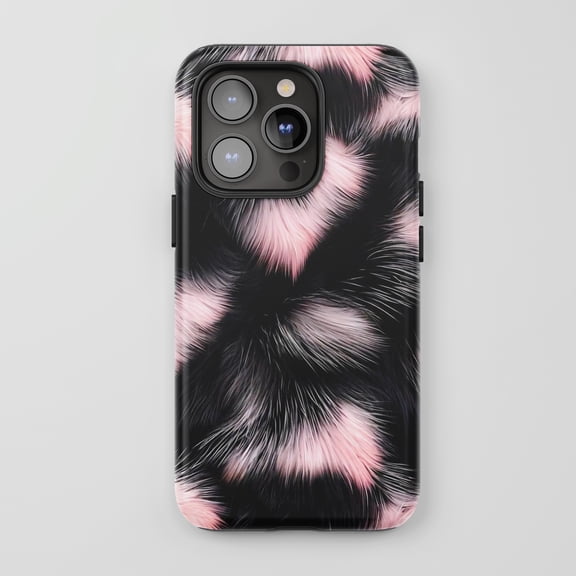 Pink Faux Fur For iPhone Protective Phone Case Fluffy Texture Design Black Pink