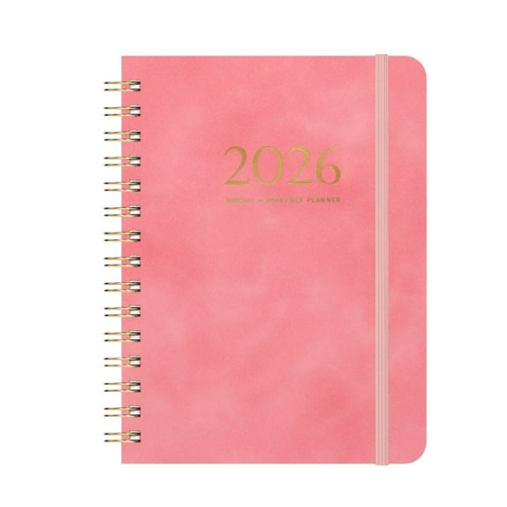 Pink Faux Leather 2026 Planner, A5 18-Month Schedule Notebook from July 2025 to December 2026, 140 Page Coil Bound Daily Weekly Monthly Organizer for Work School Home Journaling