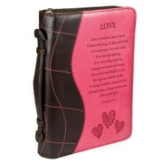 Pink Faux Leather Bible Cover for Women  Love Is - 2 Corinthians 13:4:8  Zippered Case for Bible or Book w/Handle, Medium Christian Art Gifts