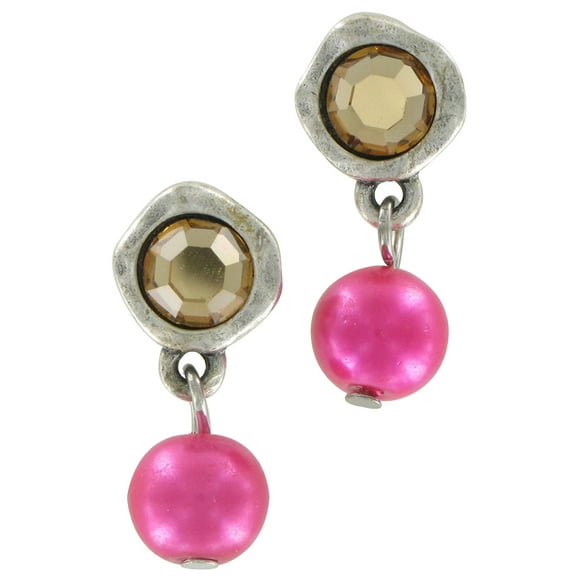Pink Faux Pearl Champagne Rhinestone Antiqued Dangle Pierced Earrings 7/8" Mens Adult Male