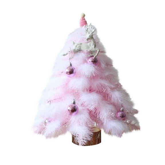 Pink Feather Christmas Tree - Xmas Tree with Ball Star Deer Decor, Mini Christmas Tree, Christmas Decorations, for Desk, Table