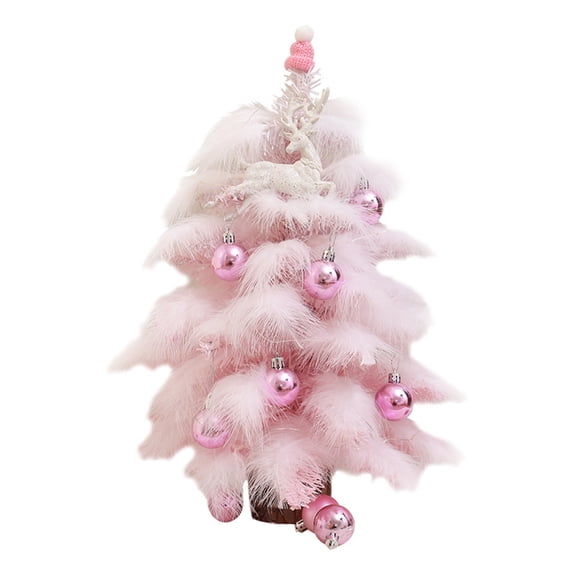 Pink Feather Christmas Tree with Ornaments 24 Inch Tabletop Decoration for Holiday Home Decor