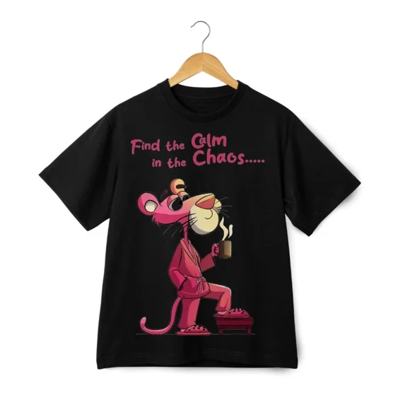 Pink Feline Coffee Find The Calm In Chaos Street StyleStyle Unisex T-Shirt ,up to size 5XL