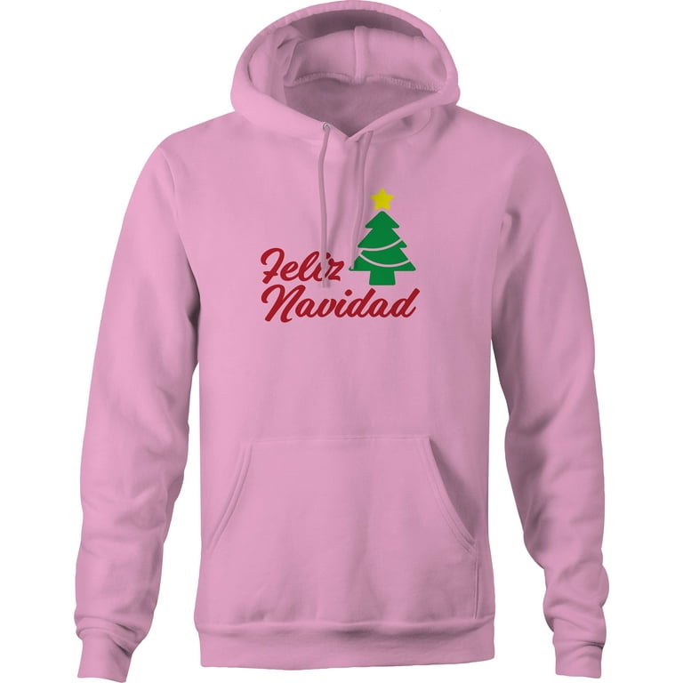 Pink Feliz Navidad Christmas Tree Christmas Holiday Hoodie XXL