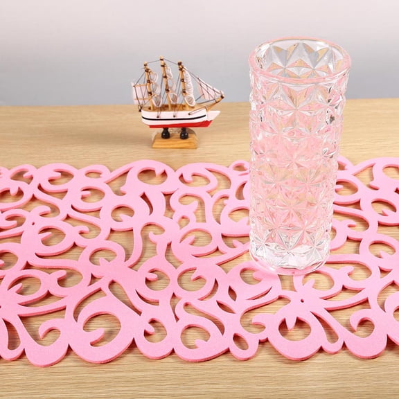 Pink Felt Rectangle Table Runner, Cutout Floral Placemat Home Decor