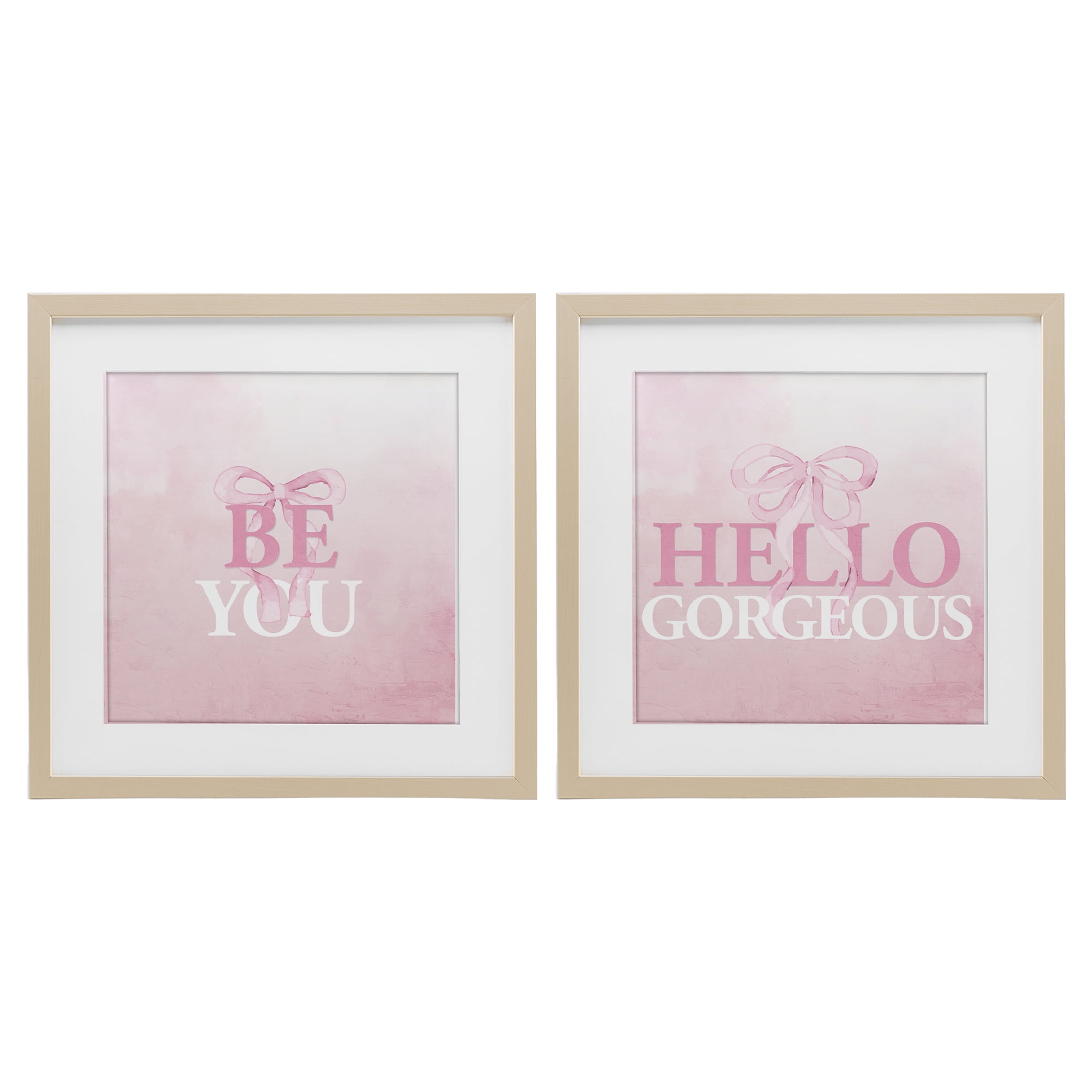 Pink Feminine Empowerments 2 Piece Birch Framed Print Under Glass Set, design by Kim Allen