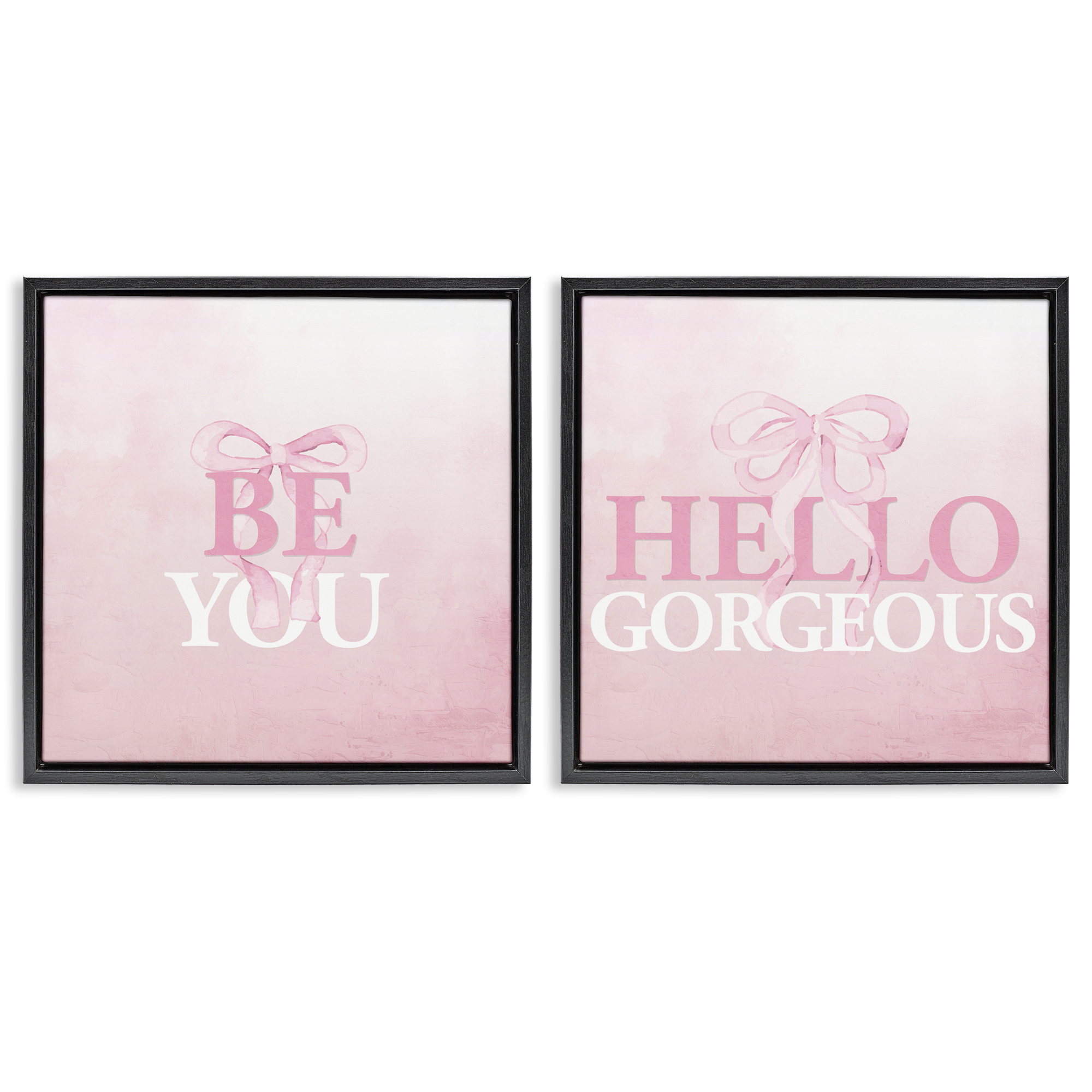 Pink Feminine Empowerments 2 Piece Black Framed Floater Canvas Set, design by Kim Allen