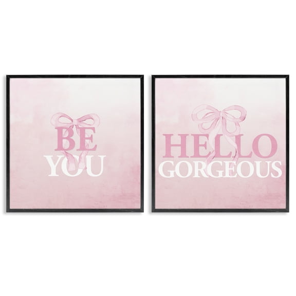 Pink Feminine Empowerments 2 Piece Black Framed Giclee Art Set, design by Kim Allen