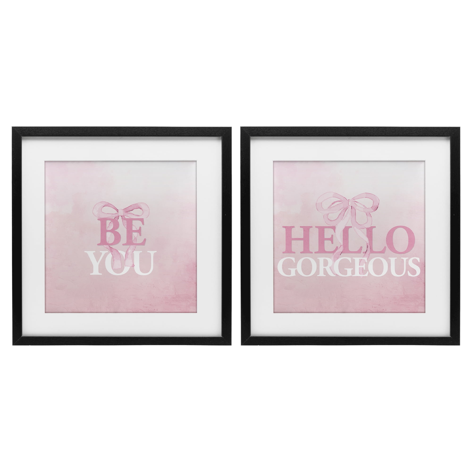 Pink Feminine Empowerments 2 Piece Black Framed Print Under Glass Set, design by Kim Allen
