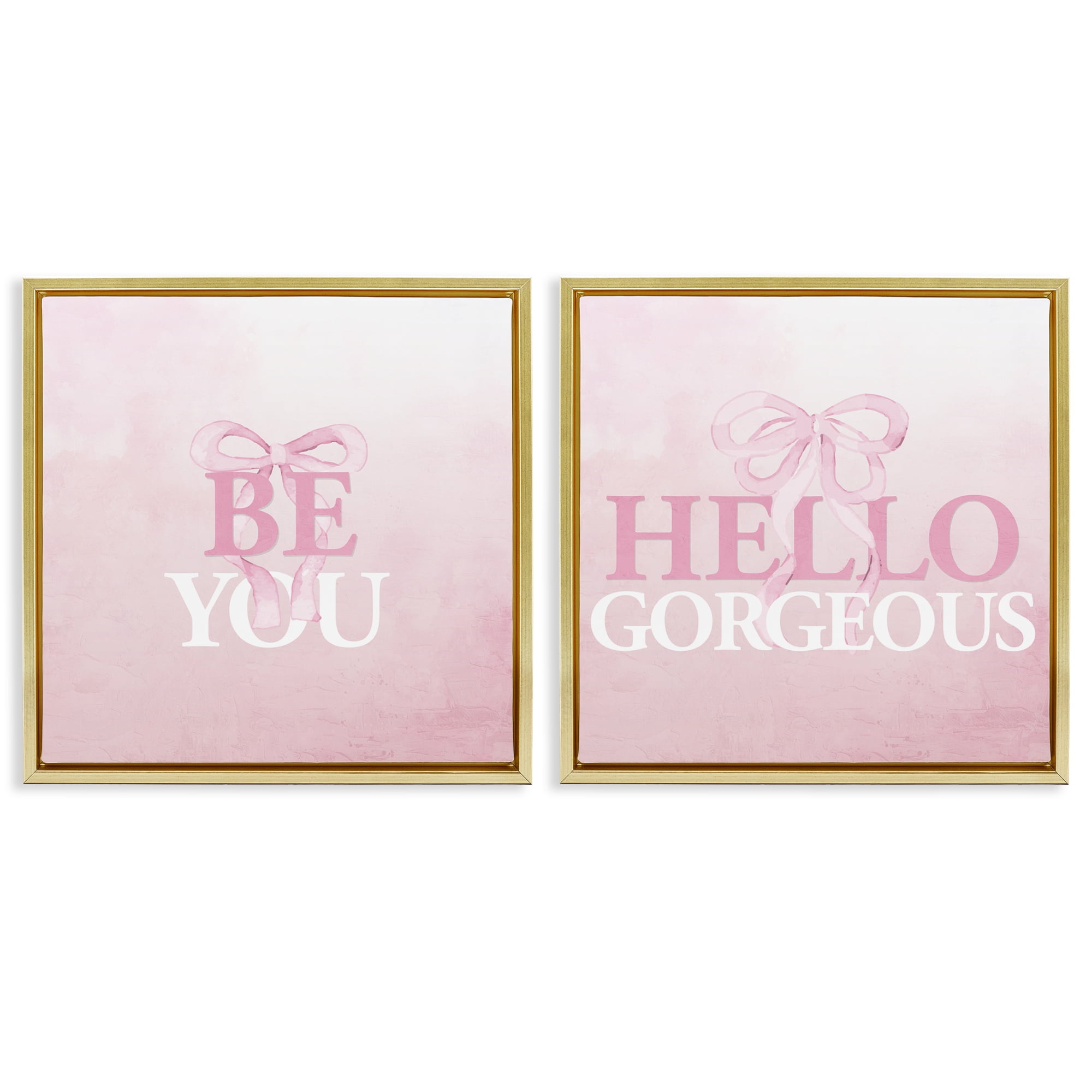 Pink Feminine Empowerments 2 Piece Gold Framed Floater Canvas Set, design by Kim Allen