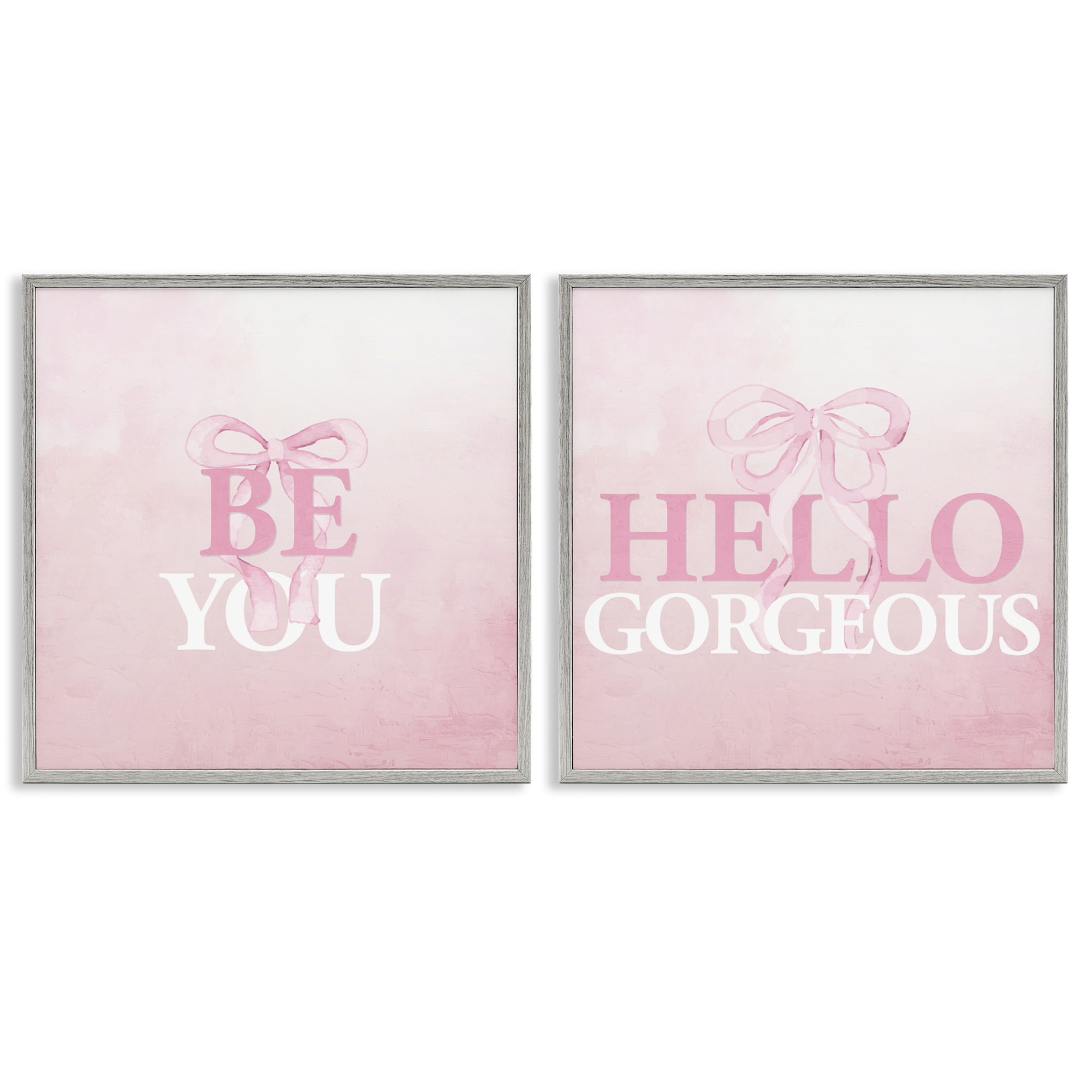 Pink Feminine Empowerments 2 Piece Gray Framed Giclee Art Set, design by Kim Allen