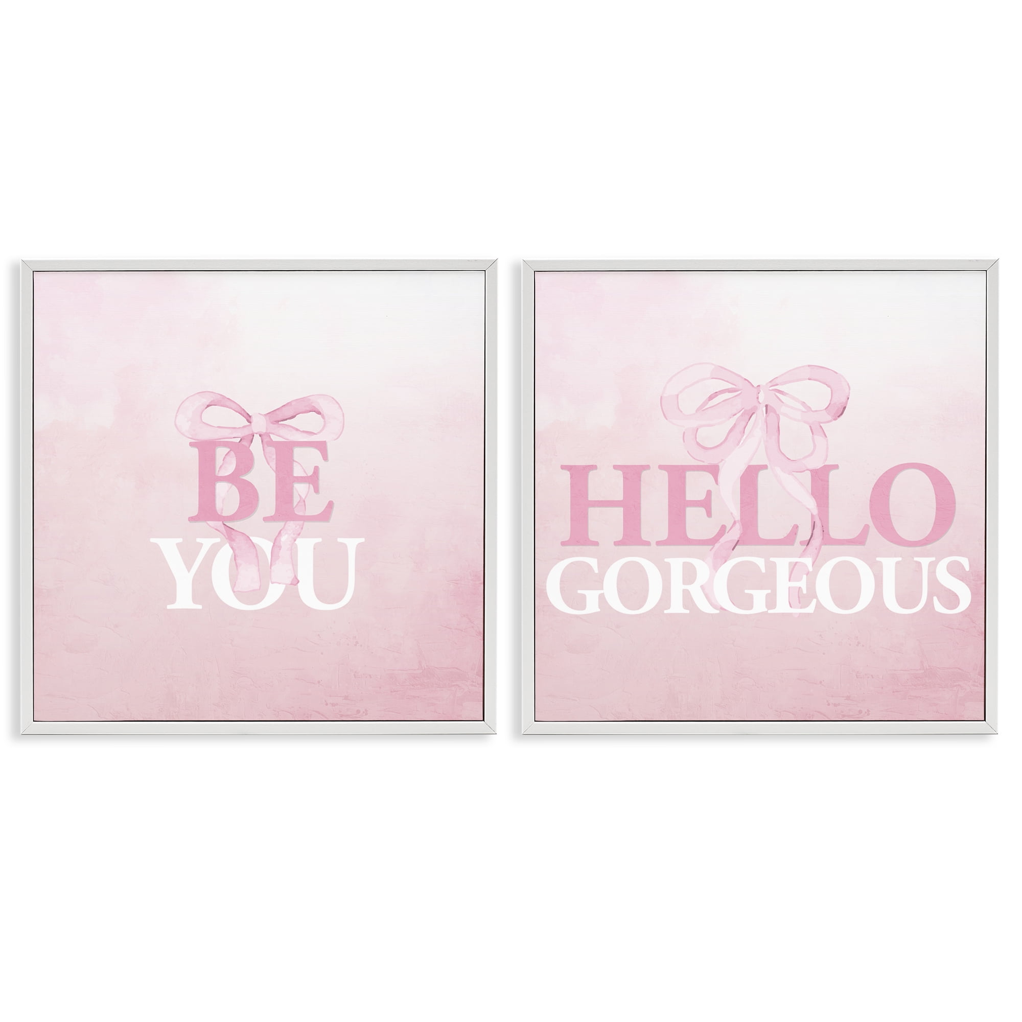 Pink Feminine Empowerments 2 Piece White Framed Giclee Art Set, design by Kim Allen