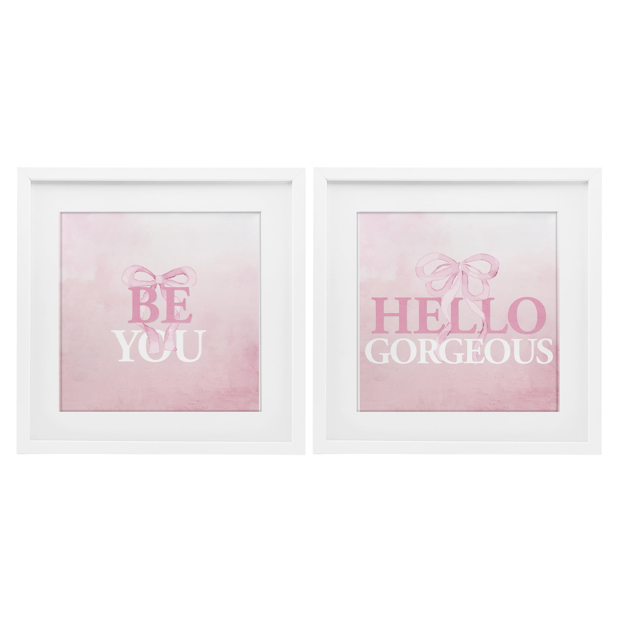 Pink Feminine Empowerments 2 Piece White Framed Print Under Glass Set, design by Kim Allen