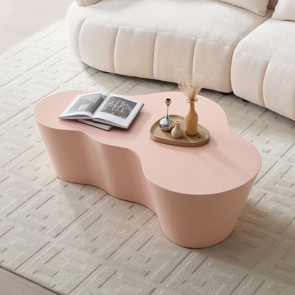 Pink Fiberglass Coffee Table, 50 Inch Unique Shape No Assembly Sturdy Living Room Tea Table