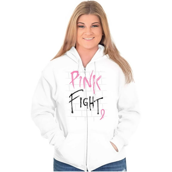 Pink Fight Breast Cancer Awareness Zip Hoodie Sweatshirt Women Brisco Brands L