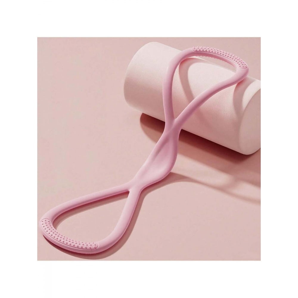 Pink Figure 8 Resistance Band With Textured Handles For Yoga And Strength Training