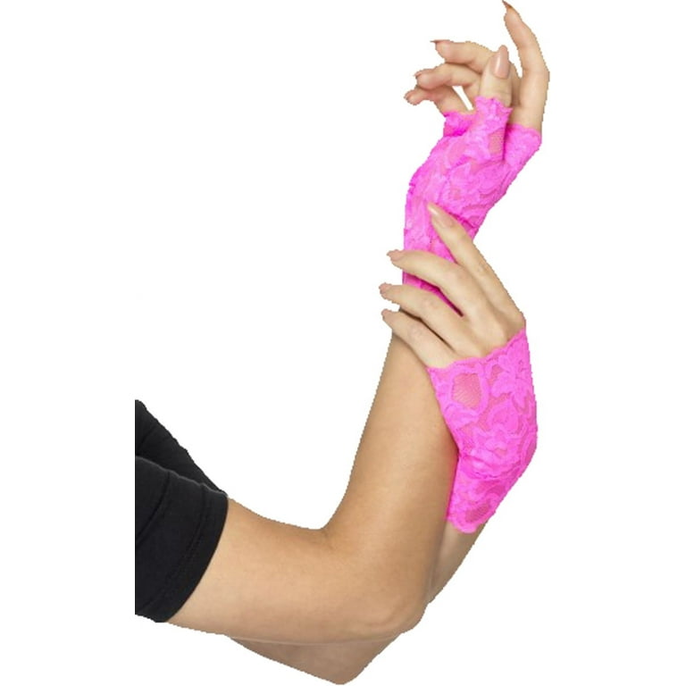Pink lace fingerless gloves deals