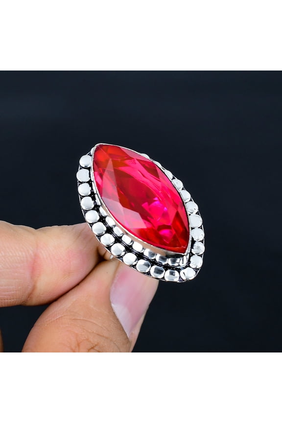 Pink Fire Topaz Handmade 925 Sterling Silver Adjustable Jewelry Ring VJ 1348