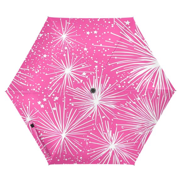 Pink Fireworks Pattern Folding Umbrella UV50+ Waterproof Sun Protection Auto Open Close Compact Fiberglass Frame