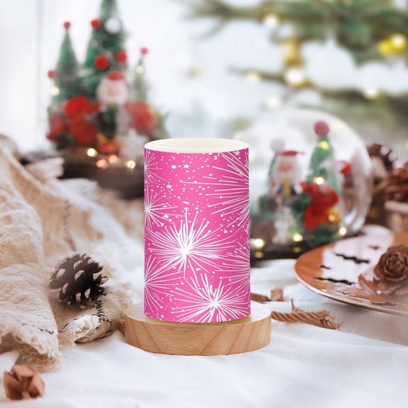Pink Fireworks Pattern Set of 2 Flameless LED Candles Remote and Timer Indoor Outdoor