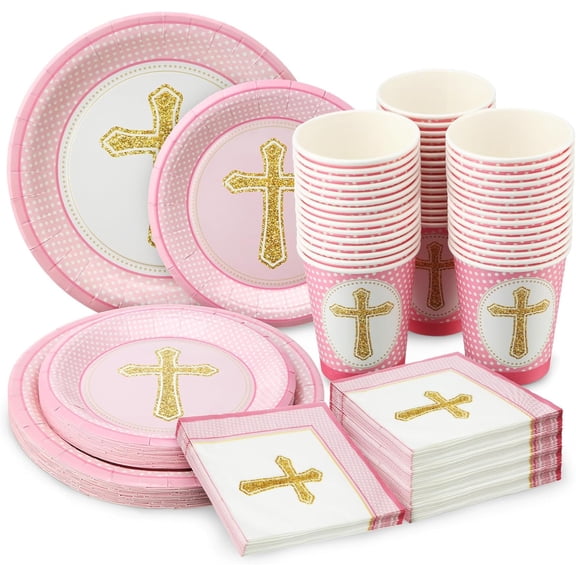 Pink First Communion Plates and Napkins Party Supply Decoration for Holy Communion Plate Napkin Cup Easter Religious Christen Confirmation