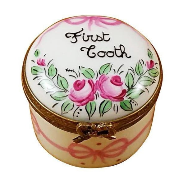 Pink First Tooth Limoges Box Keepsake for Children Limoges Box Porcelain Figurine