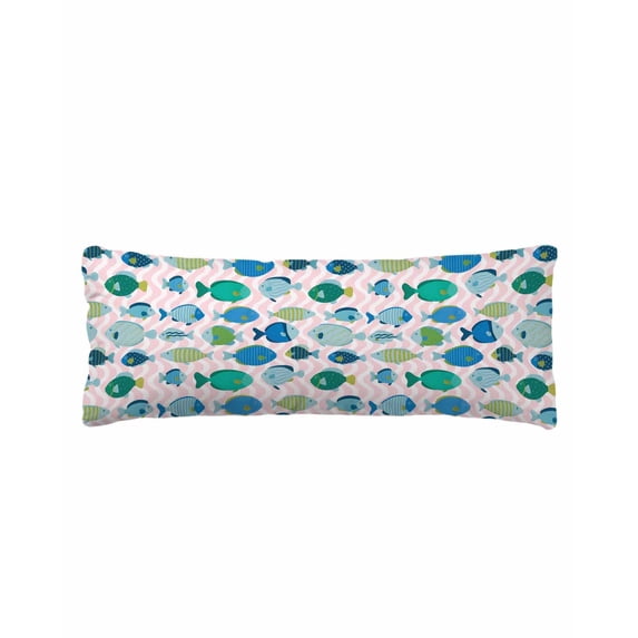 Pink Fishes Body Pillow Cover 20 x 60 Inch Decorative Pillow Cover Cartoon Coastal Ocean Fish Striped Lumbar Pillowcase Seasonal Rectangle Cushion Case for Couch Sofa Bed Living Room