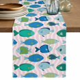 thumbnail image 1 of Pink Fishes Table Runner 90 Inches, Cartoon Coastal Ocean Fish Striped Bed Runner Dresser Scarves Tabletop for Indoor Outdoor Parties/Ceremony/Banquet, 13" x 90", 1 of 9