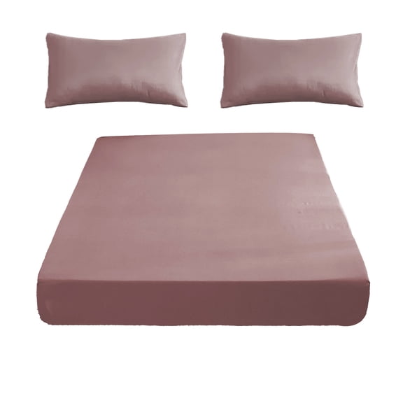 Pink Fitted Sheet And Pillowcase Set 3 Piece Queen Size Bed Sheet Set Pink With 1 Fitted Sheet And 2 Pillow Cases Non Slip Elastic 87X71 Inch